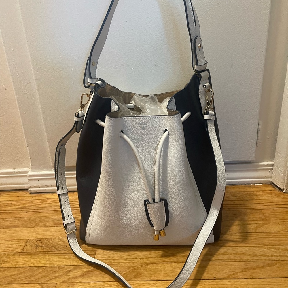 Mcm Two-Tone Black and White Bucket Bag